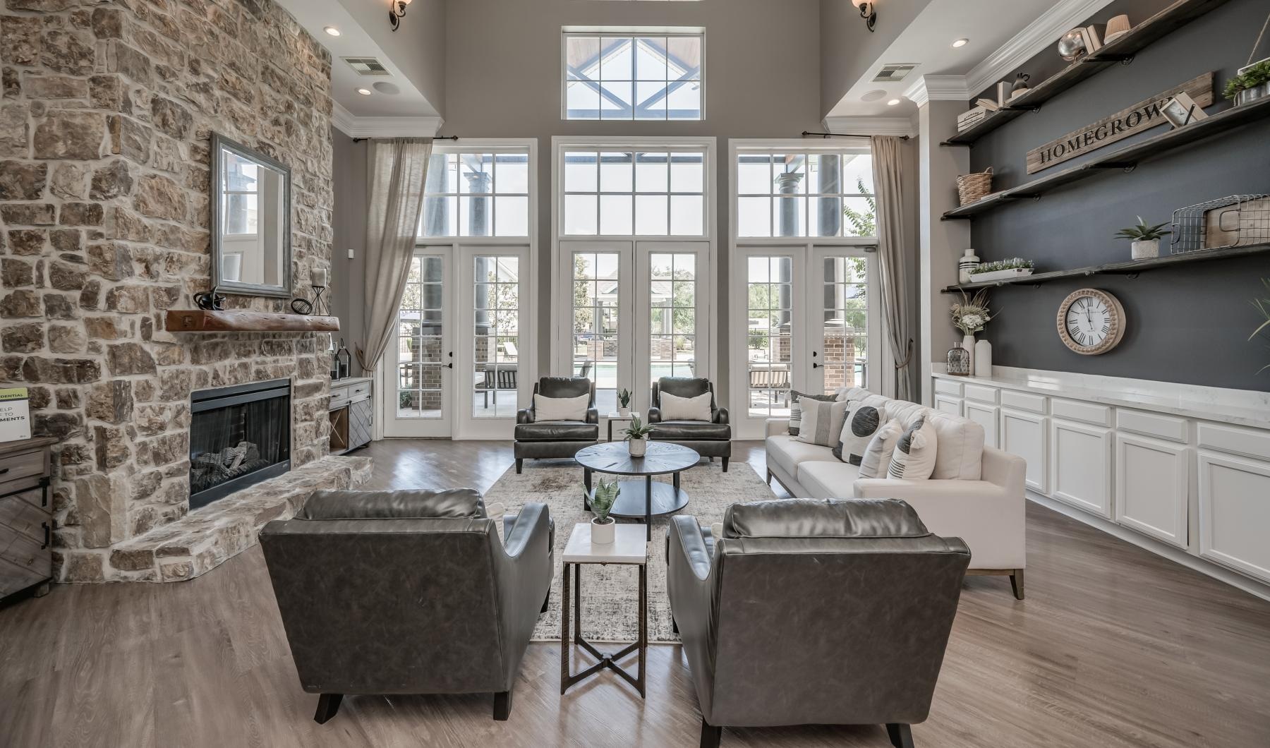 Settle into comfort at Woodland Landings a living room with a fireplace